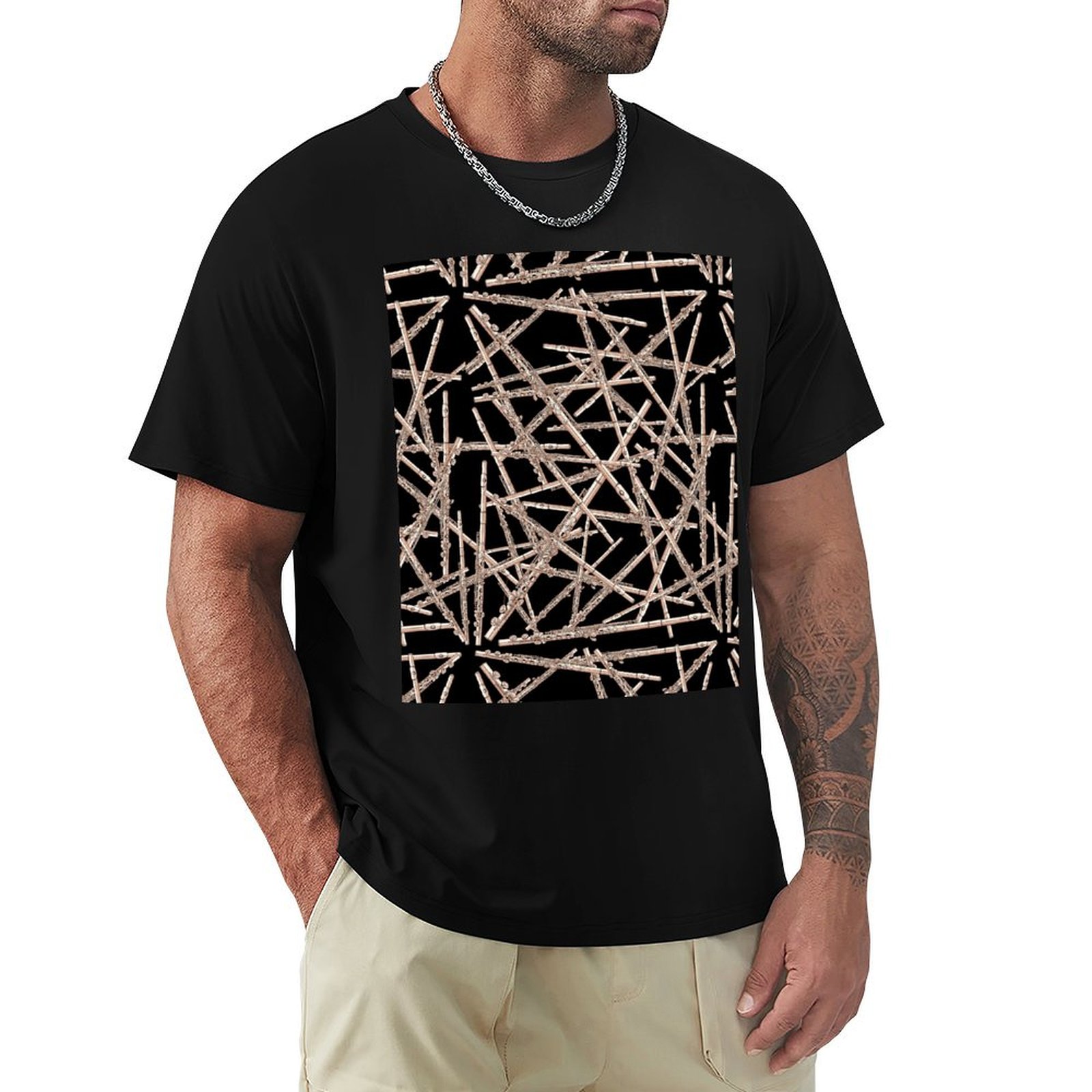 Musical Instrument No Touch - เสื้อยืดลายเครื่องดนตรีฟลุต สีดำ เนื้อผ้านุ่ม สวมใส่สบาย ผลิตจากผ้าฝ้ายพื้นฐาน